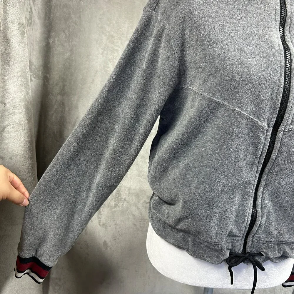 Nike Sweat Jacket Crop Zip Stripe Accent Sz S Gray